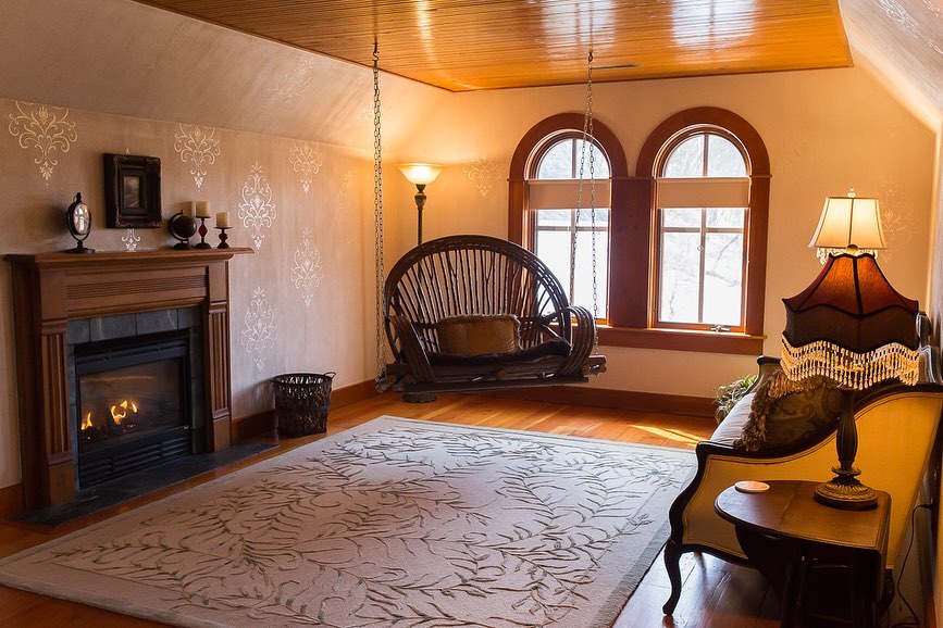 Enjoy this romantic swing and fire at our charming Bed and Breakfast in Red Wing, MN this winter
