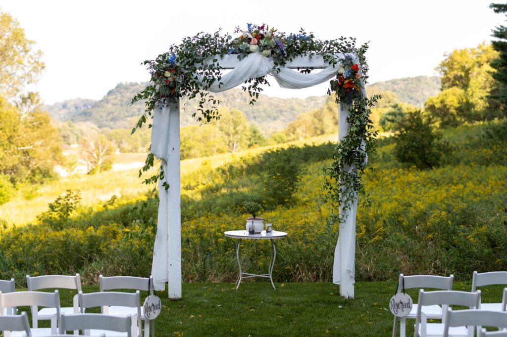 unforgettable draping and flowers make this a #1 outdoor ceremony site near Minneapolis