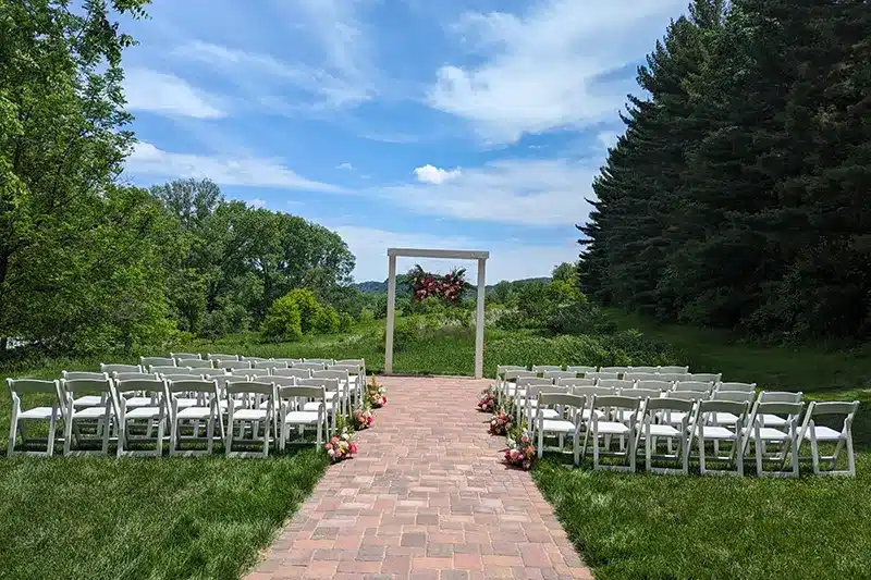 Outdoor ceremony site at Minnesota barn wedding venue near Rochester