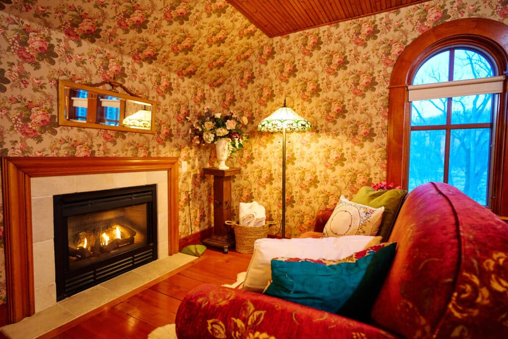 After skiing at Welch Village, relax by the fire in the Hearts and Flowers Suite at our Bed and Breakfast in Red Wing MN.